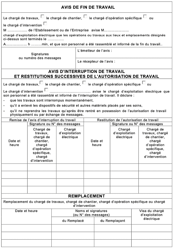 avisfindetravail modèle d'avis de fin de travail pour l'habilitation électrique