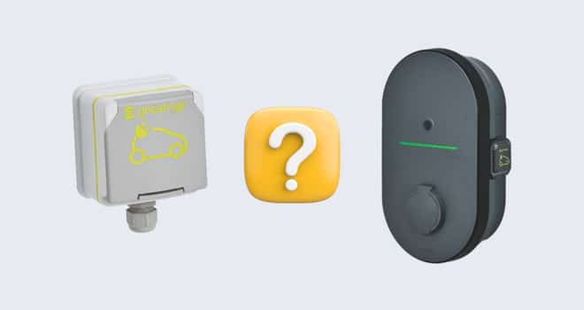 Comparatif des différences entre une prise renforcée Green'Up de la marque Legrand avec une borne de recharge Legrand